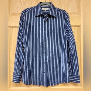 Faconnable France Mens Size Medium Blue & White Striped Button Down Shirt